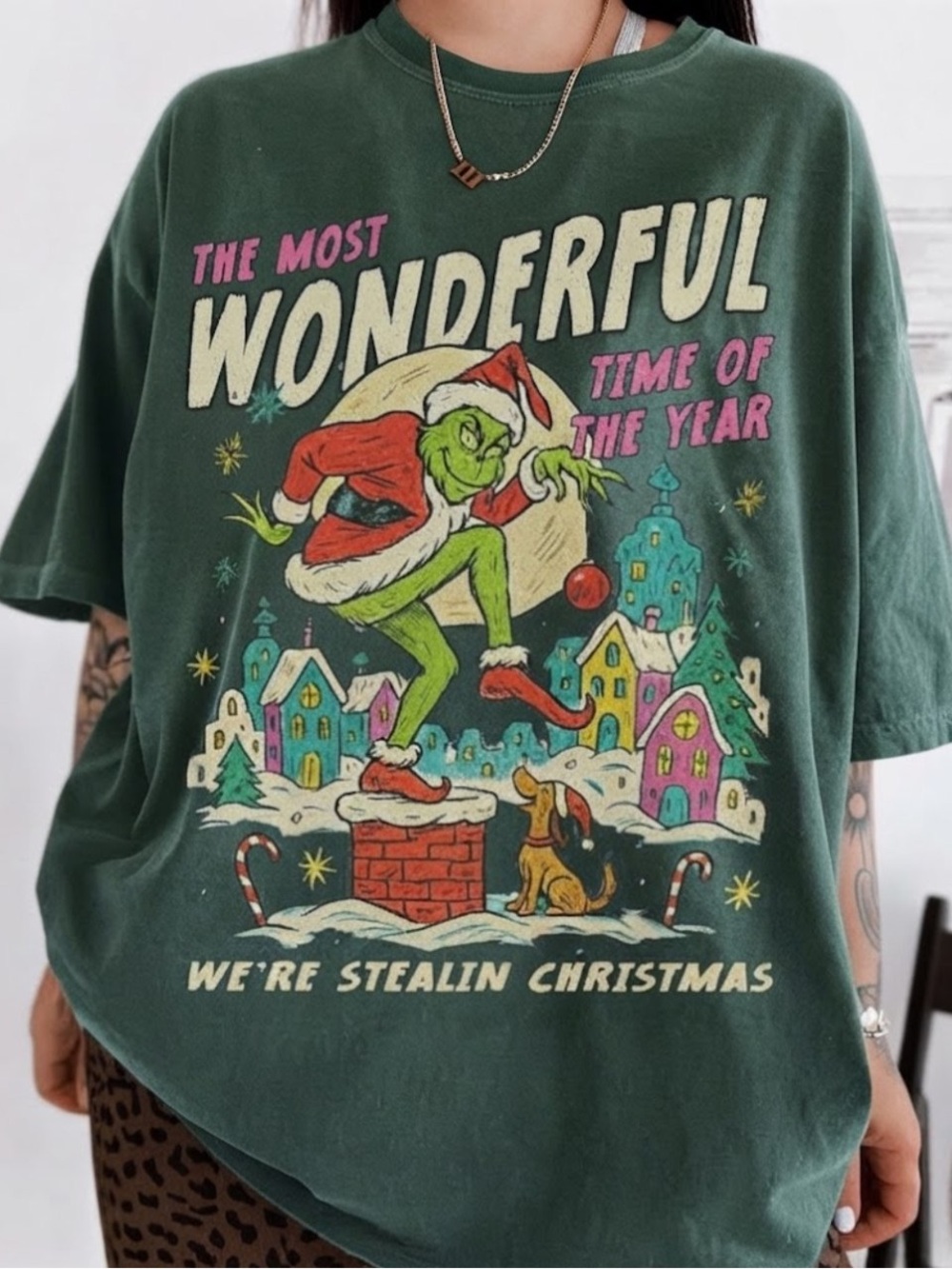 Christmas Holiday Grinch Stealin Village Comfort Colors T-Shirt